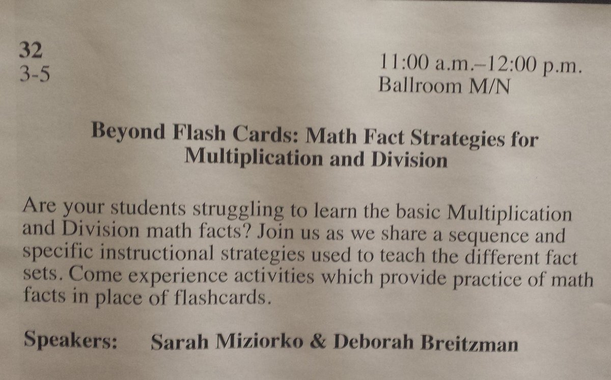 SPPSmathrocks's tweet photo. Learn hands on strategies to teach x&amp;÷ math facts at 11am in Ballroom M/N @Dandysma #mctmduluth https://t.co/t35FJxejEG