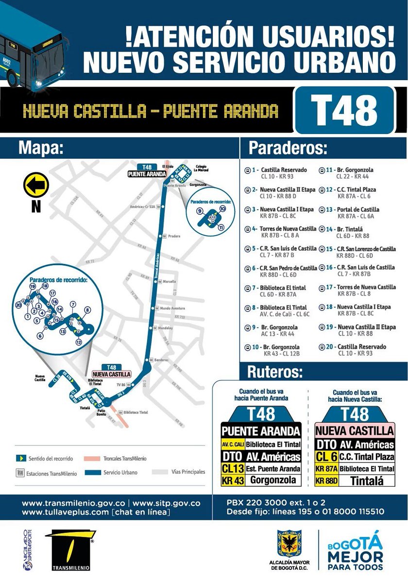TransMilenio's tweet photo. Una nueva opción para salir de Nueva Castilla hacia el centro de @Bogota, la ruta zonal T48. #BogotáMejorParaTodos https://t.co/nw7Pycms8S