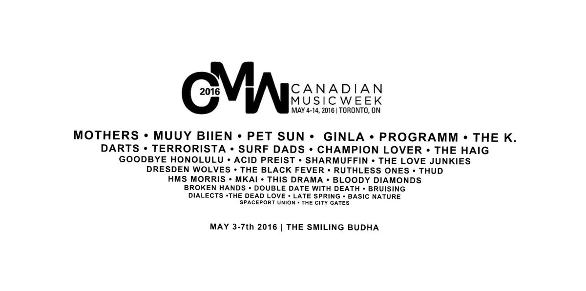.<a href="/CMW_Week/">1</a> kicks off at <a href="/smilingbuddhato/">The Smiling Buddha</a> next week! Full Schedule here: cmw.net/music/schedule/