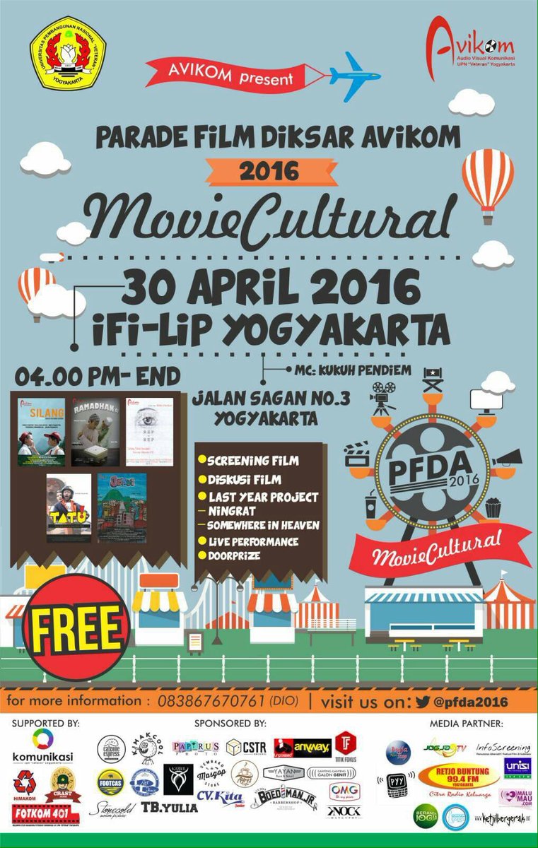 HIMAKOMUPN's tweet photo. AVIKOM PRESENT
PARADE FILM DIKSAR AVIKOM 2016 "MOVIE CULTURAL"
#PFDA2016 #MOVIECULTURAL @avikomupnvyk https://t.co/YwqKuhmVKO