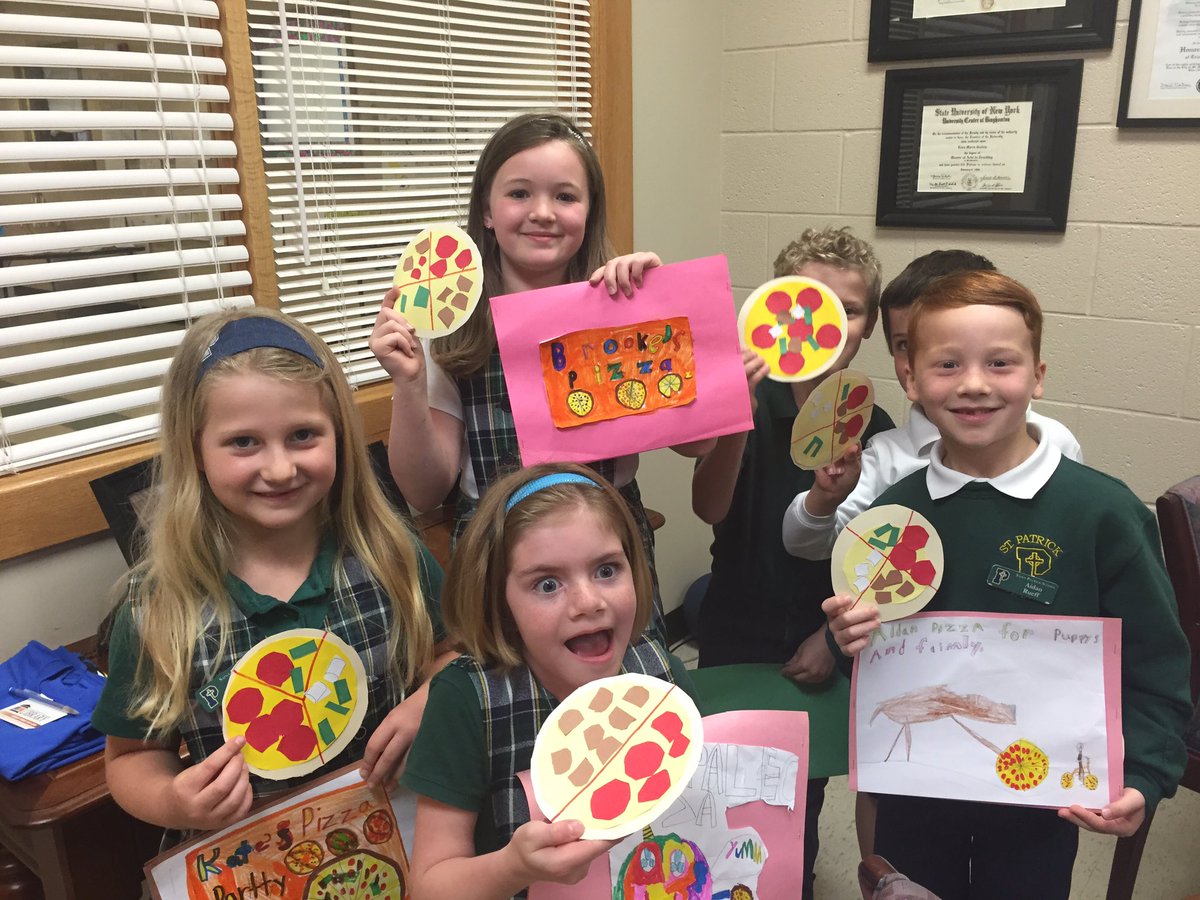 MrsLKelly_SMA's tweet photo. My first grade friends studying fractions by making pizzas! #coolCatholicschool https://t.co/sijwXz9sYh