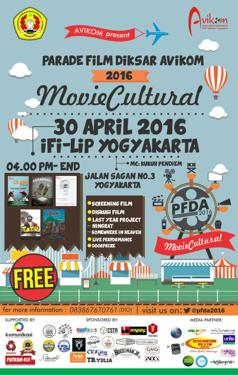 infojogja's tweet photo. #event | @PFDA2016: (...) Jgn lupa bsk dateng ke MOVIE CULTURAL di IFI-LIP jm 16. See you π
#PFDA2016 #MOVIECULTURAL https://t.co/KCA3ezVlQf
