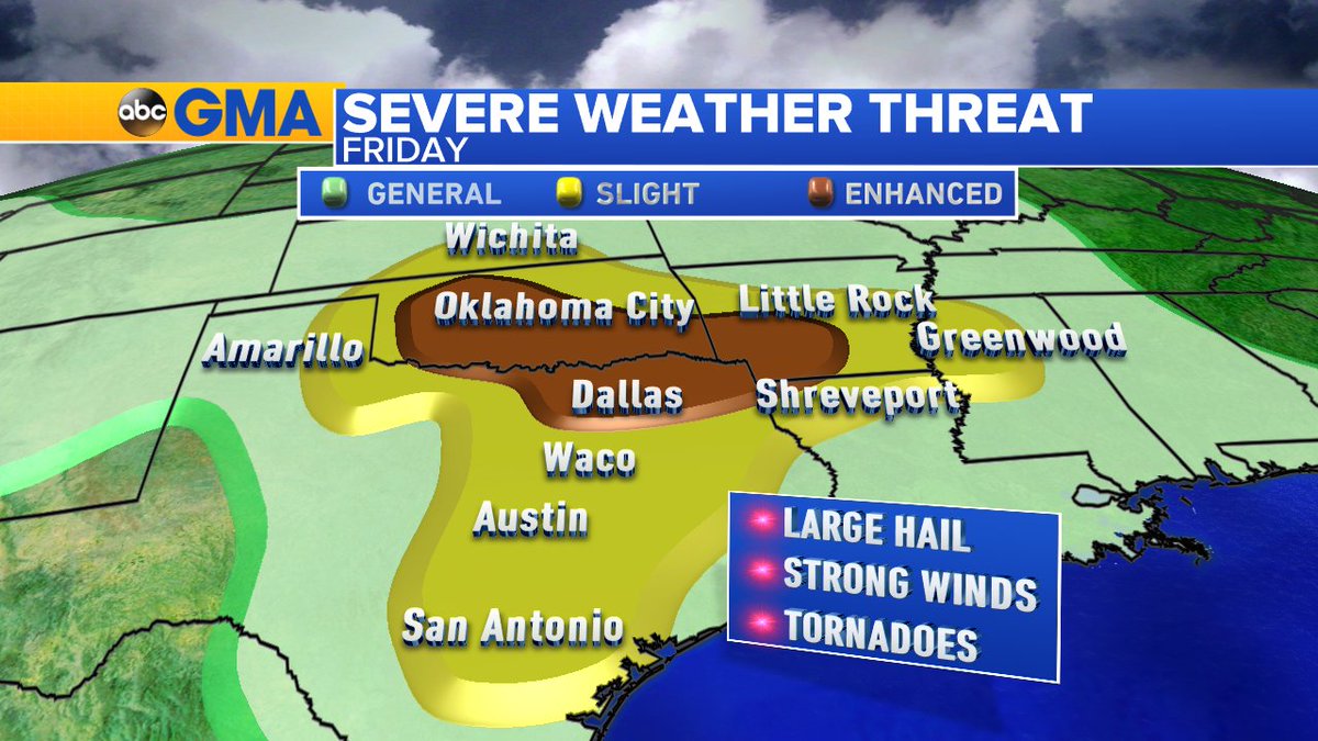 Enhanced risk for severe storms later today OK, TX, LA &amp; AR! Please RT if you live in this region: