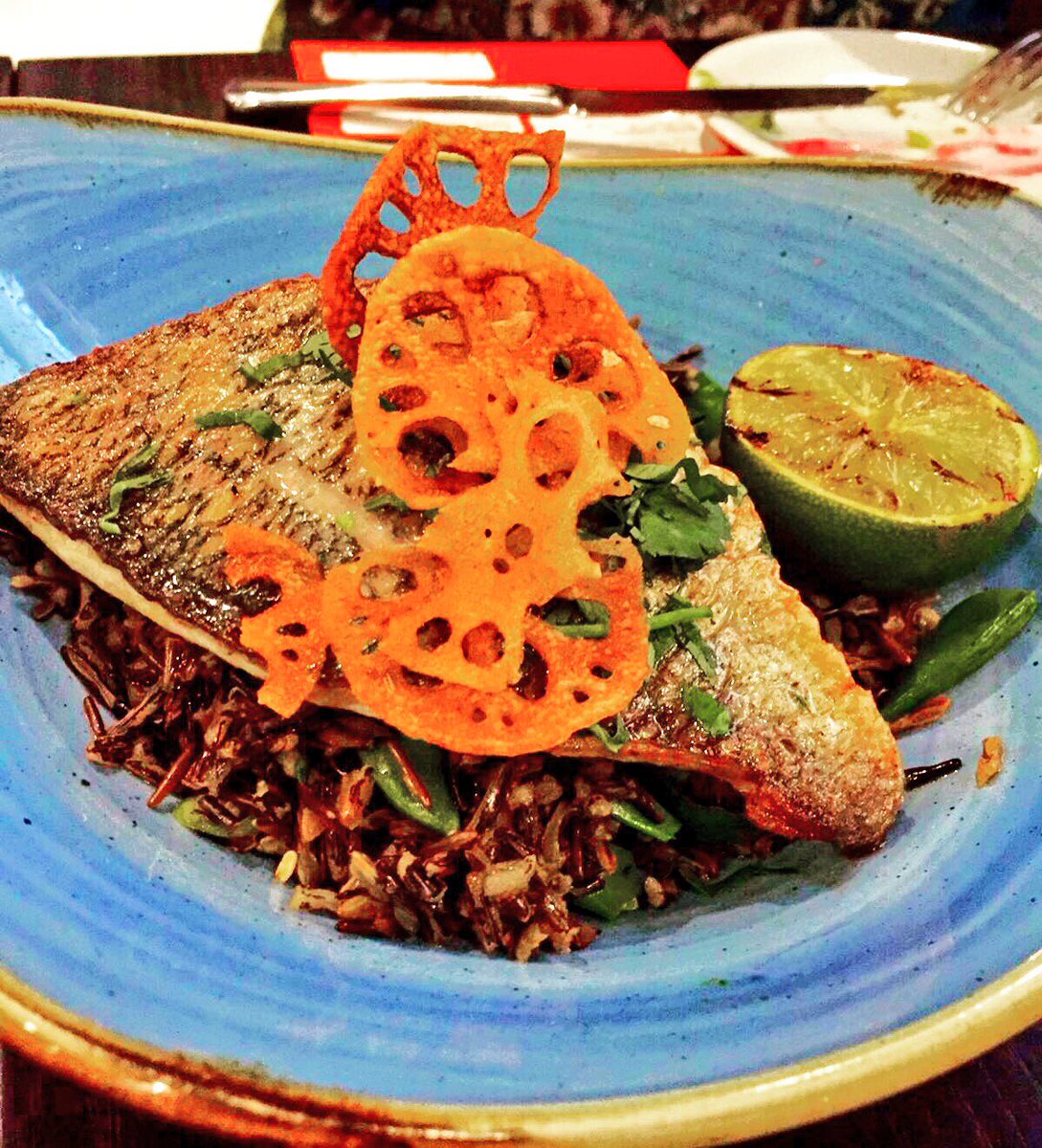 ProperBossFood's tweet photo. Sea bream on wild rice &amp; sugar snap peas - just another amazing dish we tried at @CAULiverpool yesterday 😍 #CAUloves https://t.co/ag0DdpNsv7