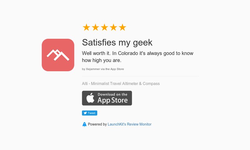 MonkeyTheorem's tweet image. 5 Star Review: "Satisfies my geek: Well worth it. In Colorado it's always good to know how…" launchkit.io/reviews/VjpmxH…