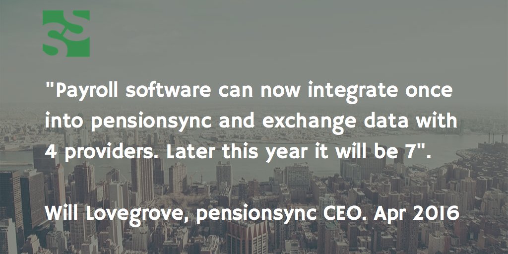 SystemSync's tweet image. Payroll s/w can integrate once  into @pensionsync to exchange data with 4 providers. Later this year it will be 7