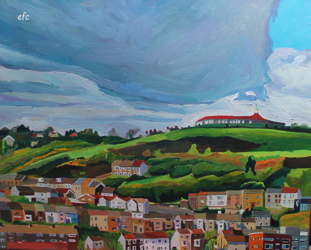 SwanseaArtist's tweet photo. new painting - "Up to Seaview Primary" #swansea #urbanart #cityscape #swansea #seaviewprimaryschool #emmacownieart https://t.co/OZx9PXjN9D