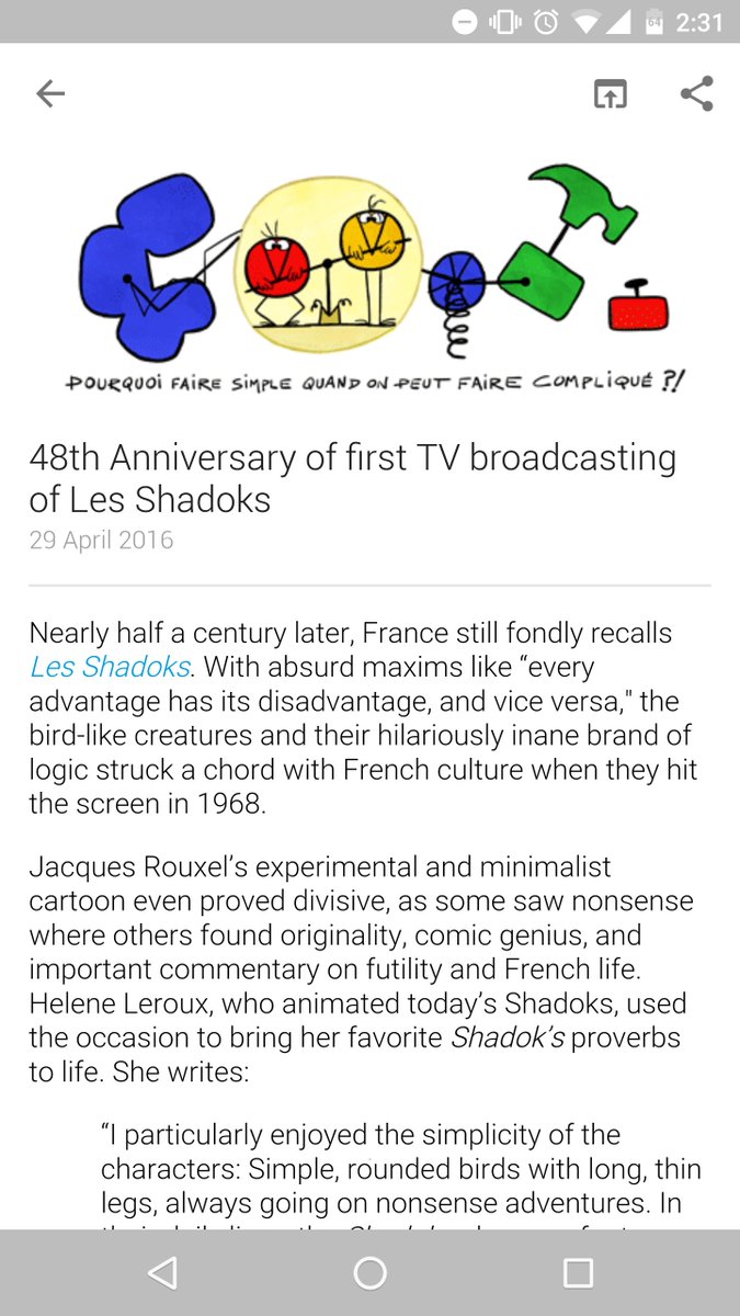 DooglesApp's tweet photo. 48th Anniversary of first TV broadcasting of Les Shadoks #GoogleDoodle https://t.co/uGonezpBYx #Shadoks https://t.co/2akqbiAl6j