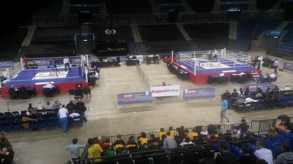 RonTulley's tweet photo. Quater finals for elite boxers under way at Echo Arena Liverpool. https://t.co/VdQfkh40qQ
