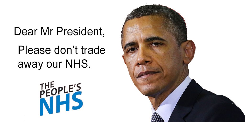 PeoplesNHS's tweet photo. .@POTUS Healthcare was at the core of your presidency. Don’t destroy our #NHS
#ObamaStopTTIP
@MikeFroman https://t.co/SDrzwl6I0B
