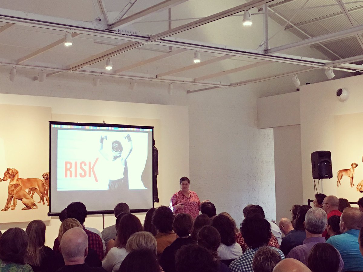 FlightRaleigh's tweet photo. Our fearless leader Pam Blondin from @decoraleigh speaking on 'Risk' at @Raleigh_CM @camraleigh https://t.co/68AhFcn5bc