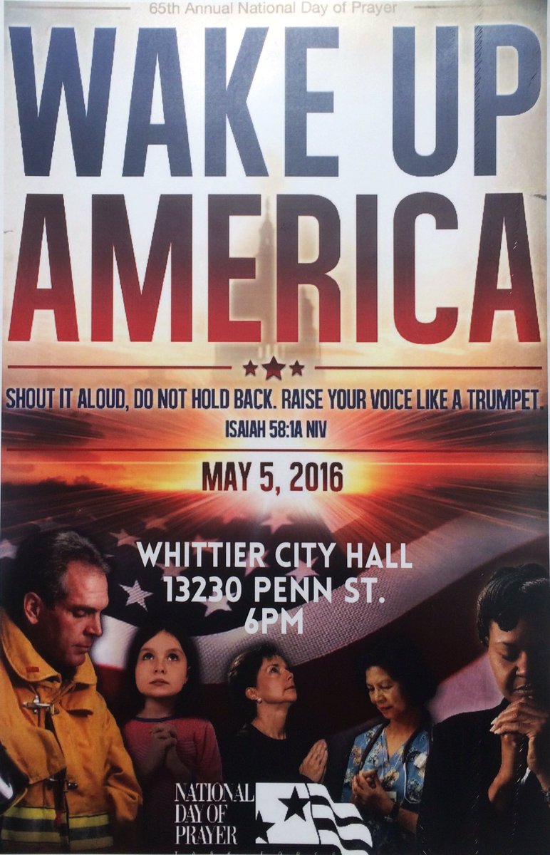 glwhittier's tweet photo. National Day of Prayer is May 5th. Join the local Church on the steps of City Hall at 6pm to pray. #whittier https://t.co/GJjDvKy3Os