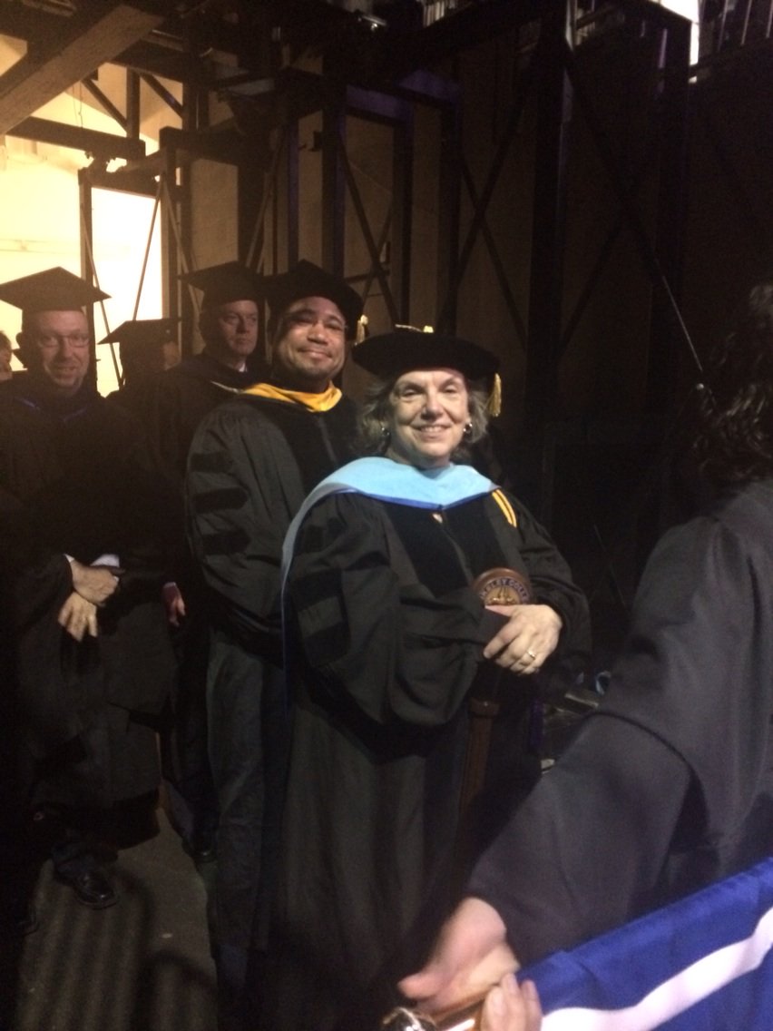 BCOnlineCLS's tweet photo. Roseann Torsiello leading the platform party. #Berkeleygrad2016 https://t.co/b5MQtxEIRo