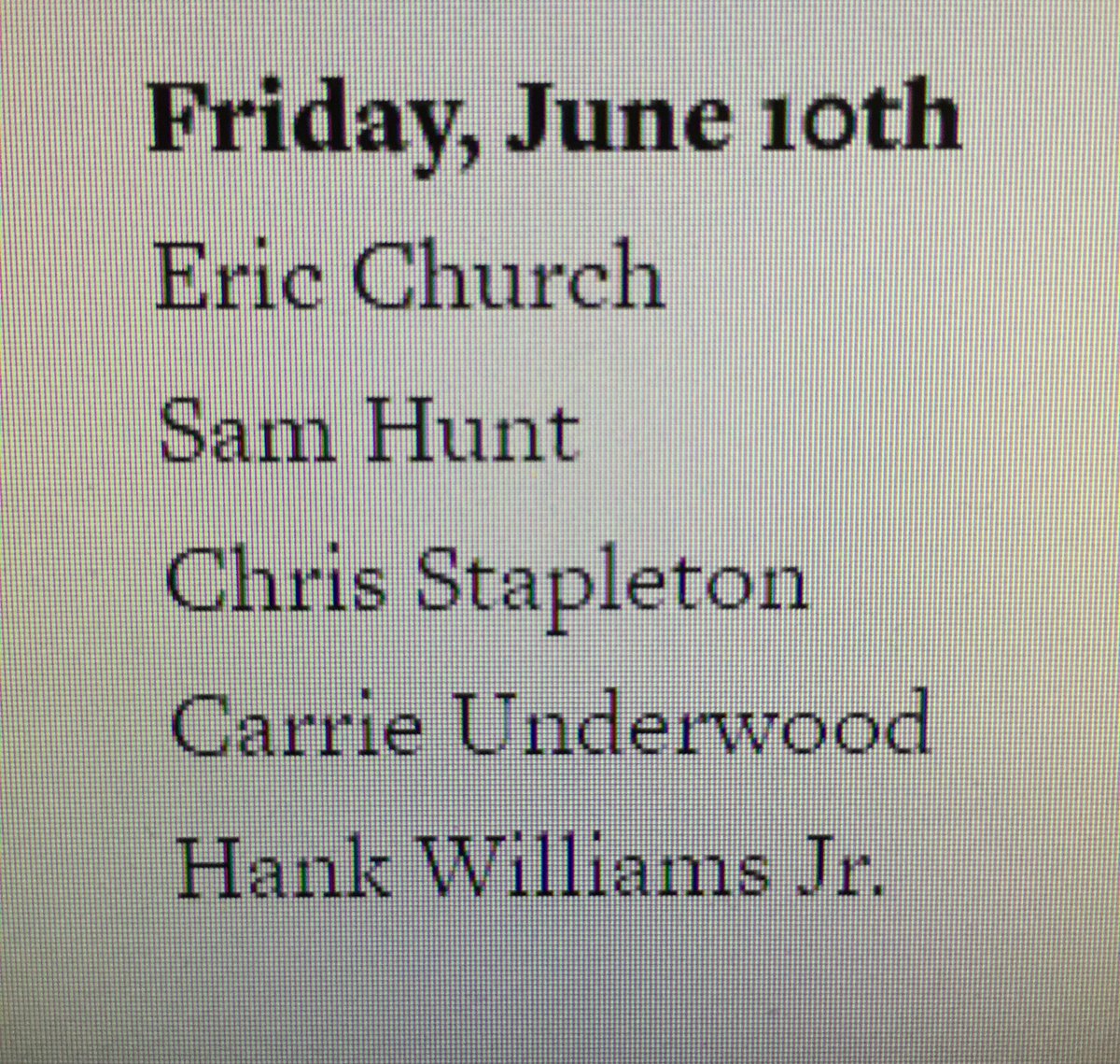 Lineup for Friday,June 10th