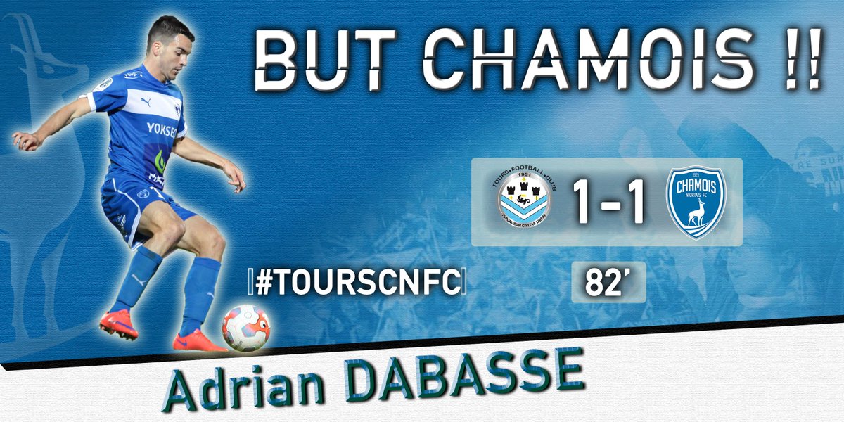 ChamoisStFlo's tweet photo. 82' BUT CHAMOIS !!! Superbe enroulé du pied gauche qui finit pleine lucarne !! 1-1 #TOURSCNFC #ForzaChamois https://t.co/PopshJLeYx