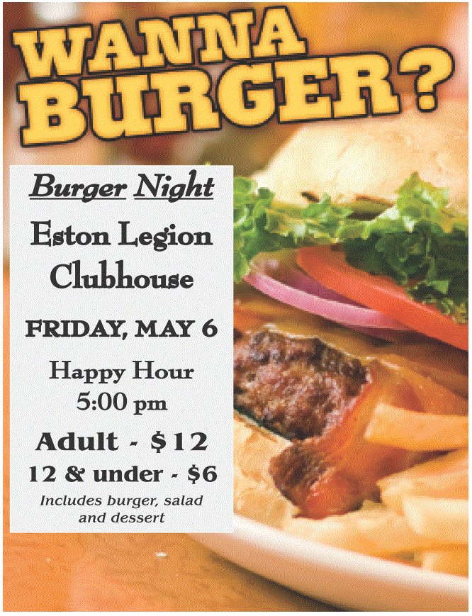 Burgers at the Legion next Friday - yum!