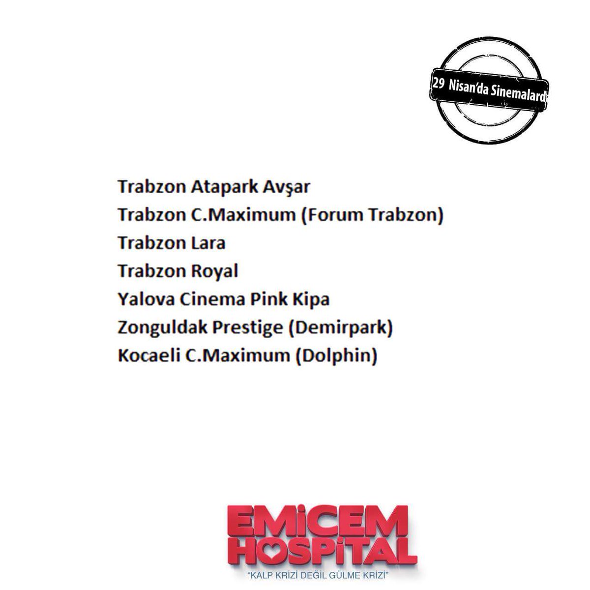 "EMİCEM HOSPİTAL" SİNEMALARDA! İŞTE SALON LİSTESİ...
#sinema #komedi #salonlar #seanslar #sinemalarda #vizyonda