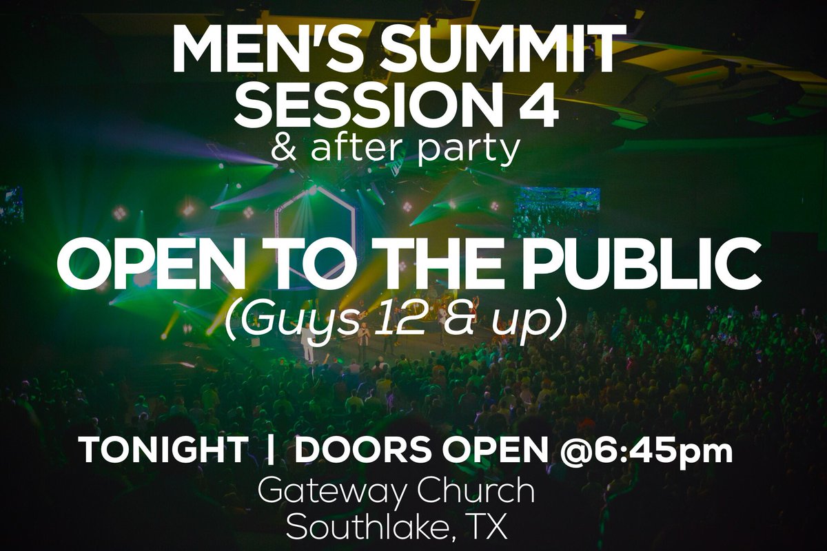 Gateway_Men's tweet photo. Tonight's FINAL SESSION & AFTER PARTY of Mens Summit 2016 is open to the public!
Doors open at 6:45pm #MENSSUMMIT16 https://t.co/vrUQy6pMrj