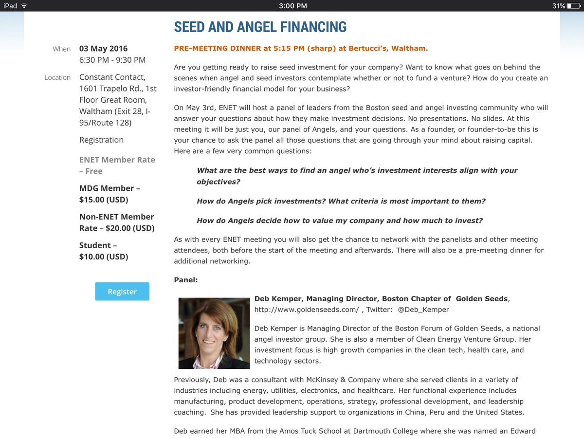 BostonENET's tweet photo. Check out"Seed &amp; angel #financing " feat @Deb_Kemper @GlostaKenshi @GoldenSeeds @alsoplouie 
https://t.co/BHYZTSEbuj https://t.co/Q2dWR9GEaa