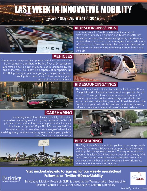 SusanShaheen1's tweet image. &quot;Innovative Mobility Highlights: April 18th to April 24th, 2016&quot; on @LinkedIn linkedin.com/pulse/innovati… #dmo2015