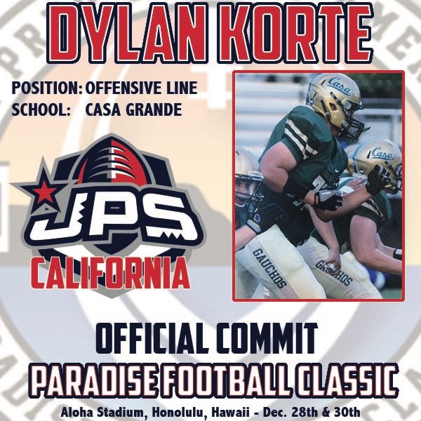 JPSCaliforniaFB's tweet photo. OL spots filling fast! Big time commit! Welcome OT Dylan Korte! @KorteKid @ttherzog #jpscali #paradiseclassic 🏈🌴🏄🏽🍍🌺 https://t.co/4v4S7qPUdn