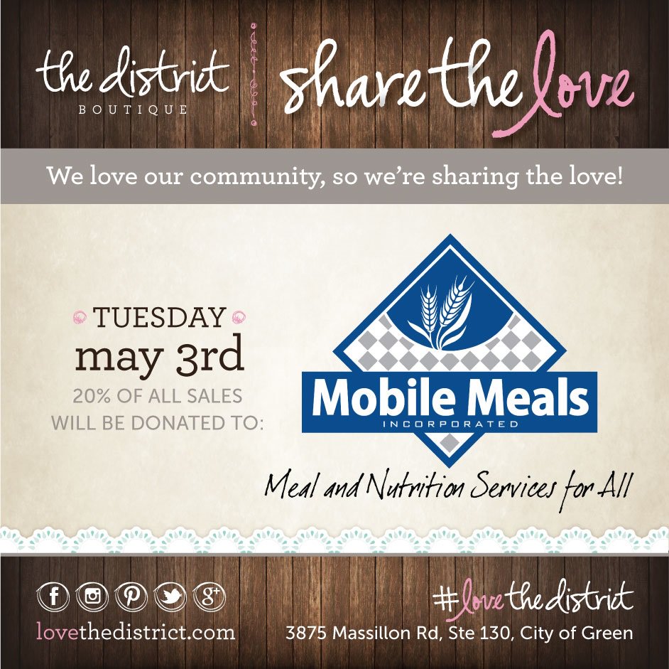 MobileMealsNEO's tweet photo. Calling all fashonistas!  @LoveTheDistrict is hosting a #ShareTheLove Day in our honor this upcoming TUESDAY! https://t.co/zBTcVNoeSh