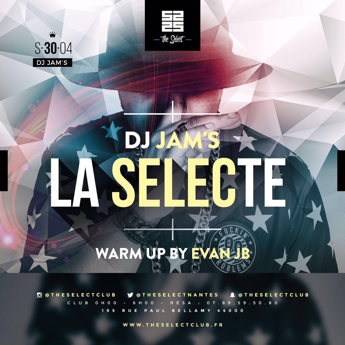 DjJamsParis's tweet photo. Sam 30 Avril @ #Nantes au @TheSelectNantes #LoireAtlantique pour la soirée du mois ! #LaSelecte w/ @EvanJbOfficiel https://t.co/9tboOAMkSa