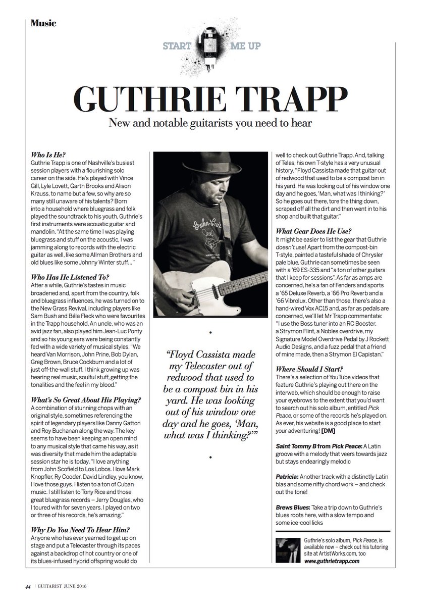 GuthrieTrapp's tweet photo. Hey friends! So excited to be featured in @Guitarist_Mag! Check it out &amp; subscribe here: https://t.co/J51tBuxE32 https://t.co/qXu7CaAyVF