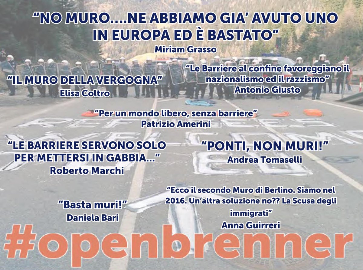 fareprogressi's tweet photo. Ecco i commenti di chi ha firmato per dire no al muro sul Brennero. Firma https://t.co/hR5bRjngw1 #openbrenner https://t.co/15xBSRL4RD