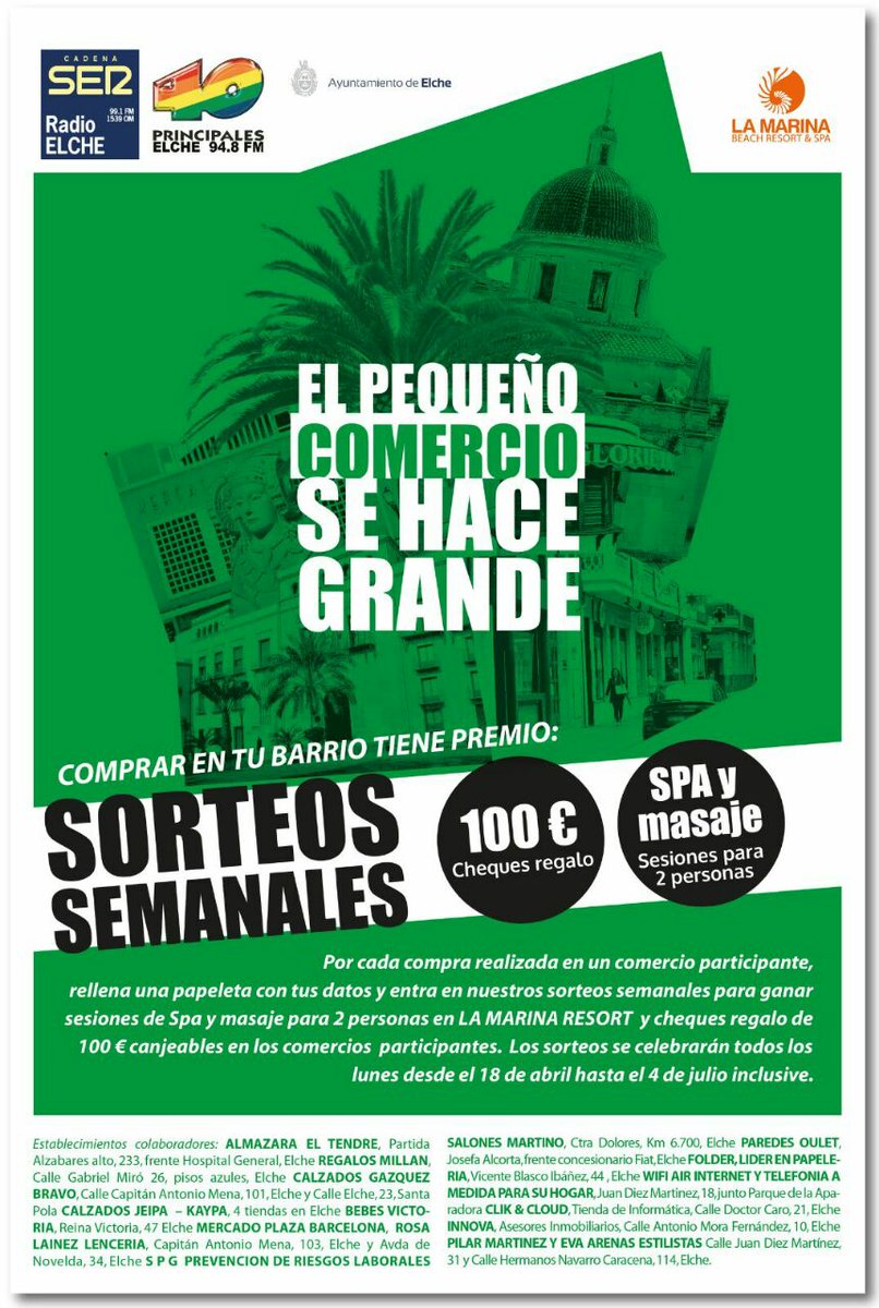 EkiSushiElche's tweet photo. ¡Apoya al pequeño y mediano comercio!
Entra en un sorteo semanal de un cheque regalo de 100€ @RadioElcheSER #Elx https://t.co/qoOqr7kjpq