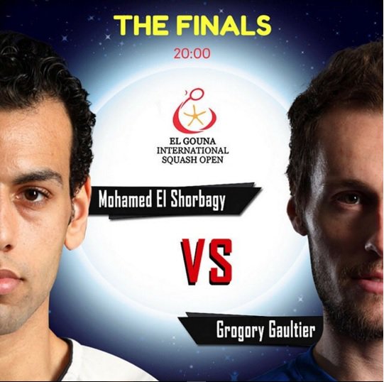 Yo no me pierdo la final @MoElshorbagy vs #GregoryGaultier @ElGounaSquash #squash #elgounasquashopen #finalmatch :)
