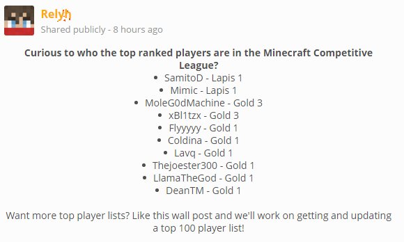 SamitoFPS's tweet photo. Current standings for MC League on @Mineplex ! GUESS WHO IS #1 !! :D https://t.co/B8dLAmZ8v4