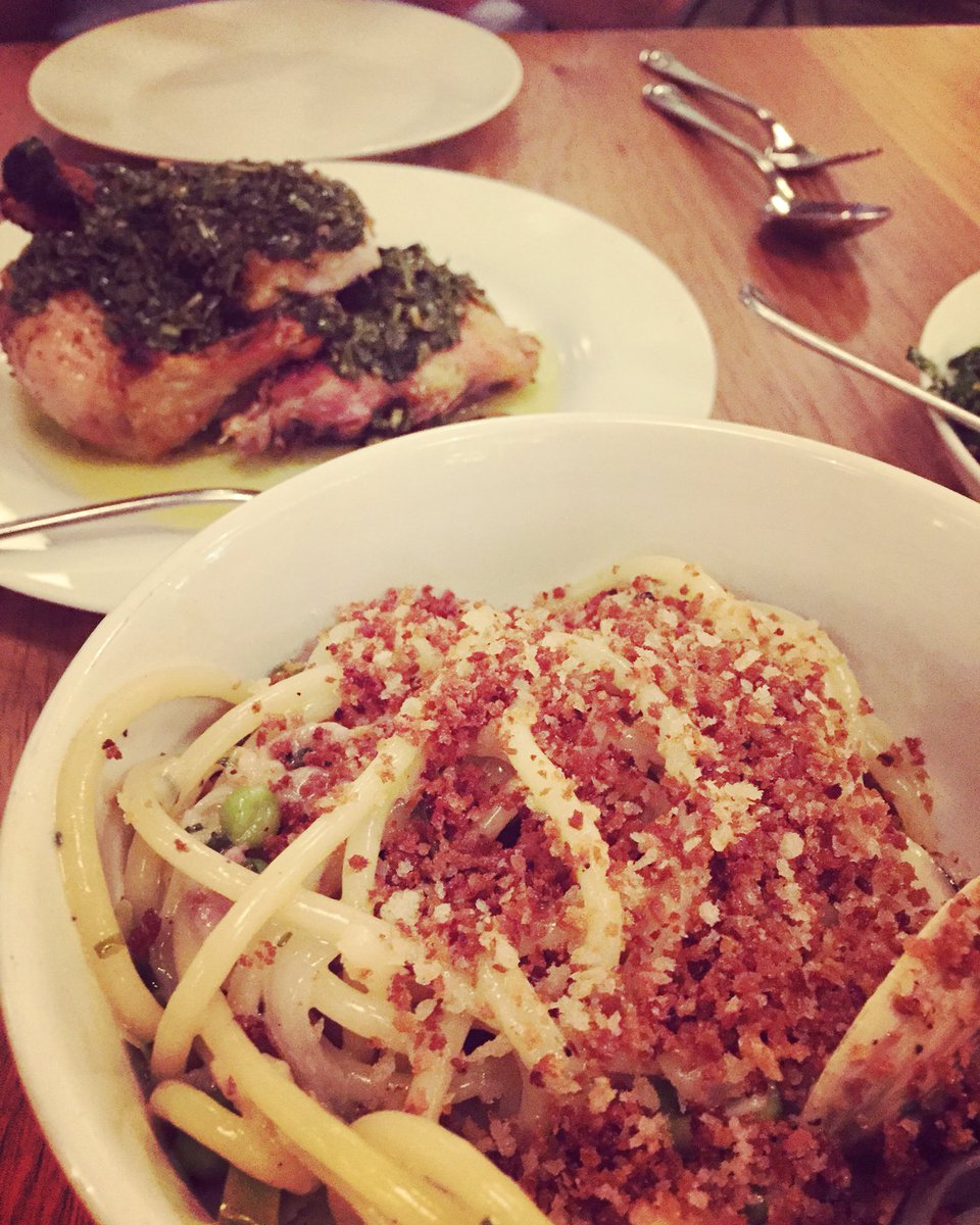 Bucatini,clams & peas,side of @chefjwaxman chicken #aboutlastnight #nokidhungry #atlanta @littlestarnyc @nokidhungry