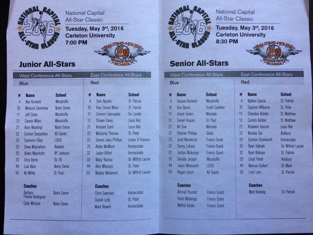 Your 2016 #Rautins-House #Ottawa All-Stars May 3 #CarletonU Jrs 7:00pm Srs 8:30pm #OttawaHoops