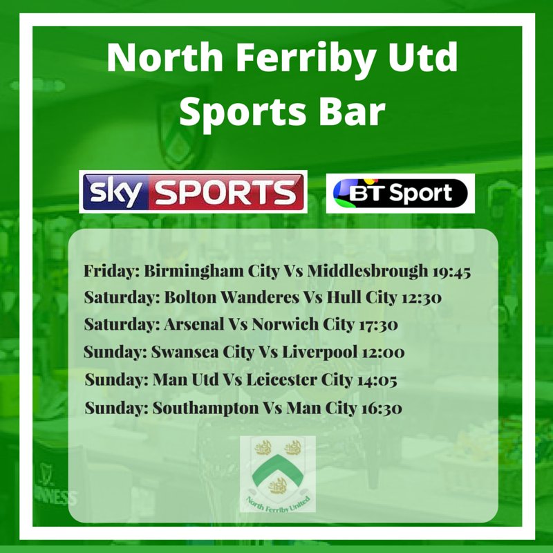 bar_nfu's tweet photo. This weeks TV games at NFU Sports Bar. All visiting supporters welcome. Opens noon on match days. https://t.co/47F6xYjJ7P