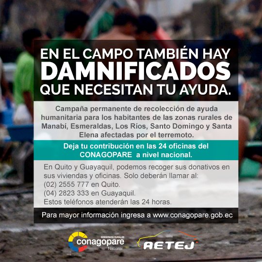 CONAGOPARE1's tweet photo. @CONAGOPARE1 recolecta ayuda para los habitantes de las zonas rurales de provincias afectadas por terremoto 16/04/16 https://t.co/nlOat8lzC8