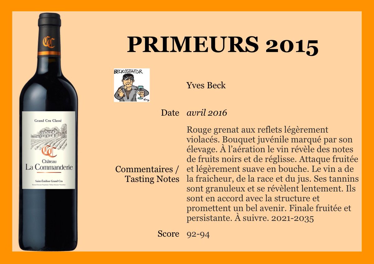 La_Commanderie's tweet photo. Château La Commanderie noté par Yves Beck dans Beckustator
#La_Commanderie #Primeurs2015 #SaintEmilion #beckustator https://t.co/wrfng8Jmpg
