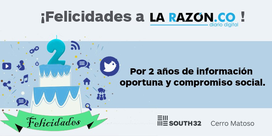 Felicitamos a <a href="/LaRazonCo/">LA RAZÓN. CO</a> por su segundo aniversario. #Gracias por informarnos. #2AñosLaRazón 🎉 🎉