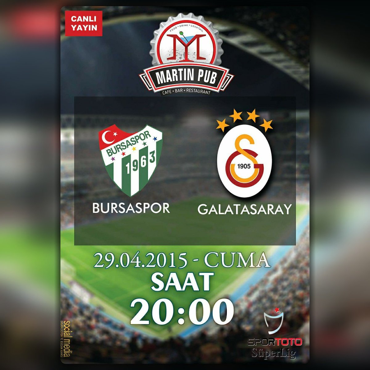 martinpub_'s tweet photo. Bu Gece 20:00'da Bursaspor Galatasaray 'ı konuk ediyor ! Bu dev heyecan Martin Pub'da ⚽⚽ https://t.co/PAm534JWHx