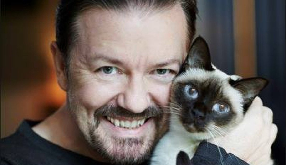 dodo's tweet photo. .@rickygervais has a message for NY State lawmakers: ban all cat declawing. https://t.co/S8cZhVyH8t https://t.co/50caplm4hp
