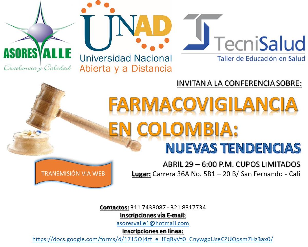 unadzao's tweet photo. #ECISALUD invita a la Conferencia Farmacovigilancia en Colombia, hoy a las 6 pm. Registro https://t.co/pfik6MeQLL https://t.co/DLPARuSELR