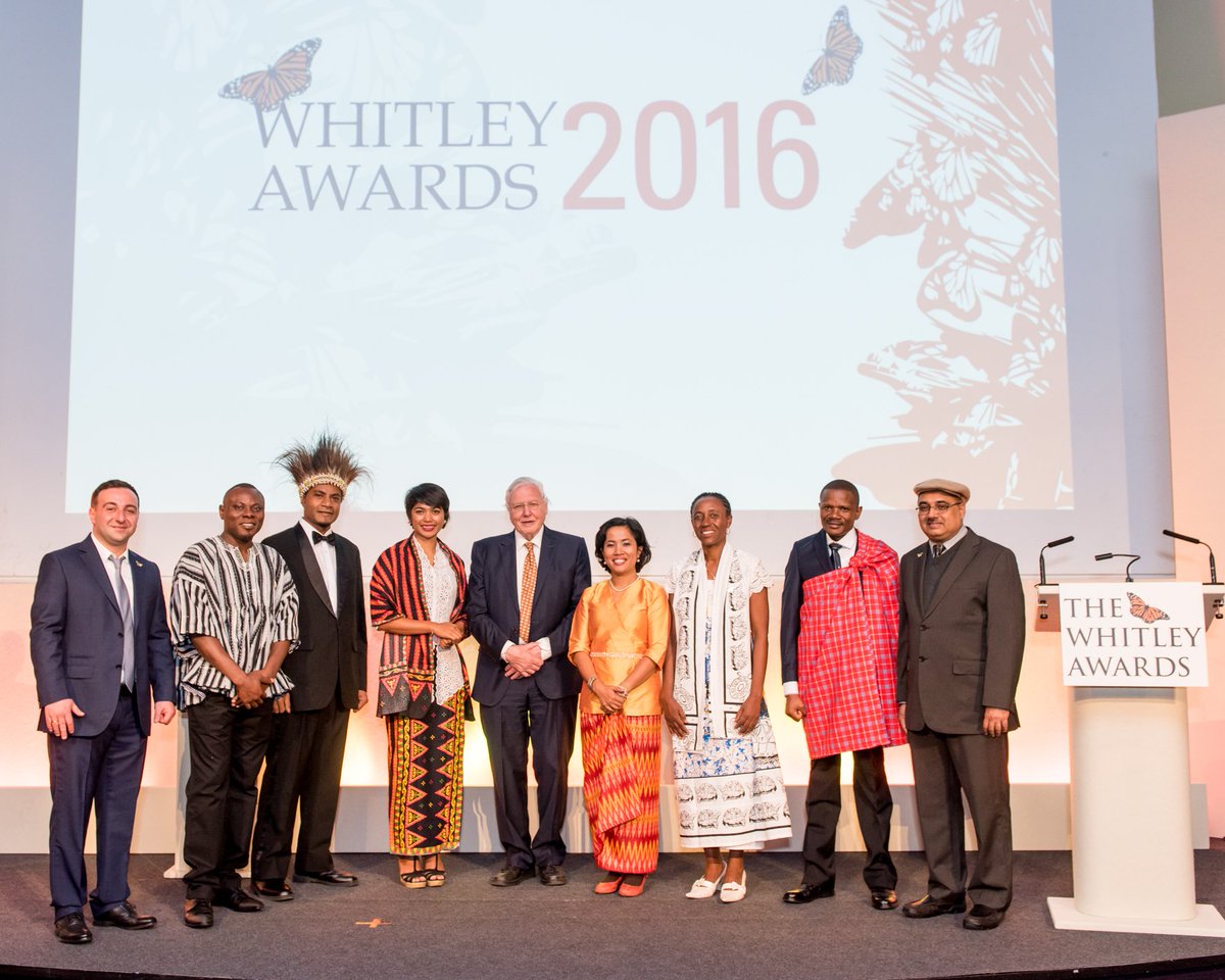 WhitleyAwards's tweet photo. 2016 #WhitleyAward winners take to the stage with WFN trustee Sir David Attenborough https://t.co/V7RPZ0qmbc