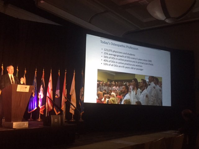 NBOME's tweet photo. @AOAforDOs President-elect @bbuserdo discusses innovations in #MedEd and #GME at #FSMB2016. https://t.co/wGhbg7Y9wx