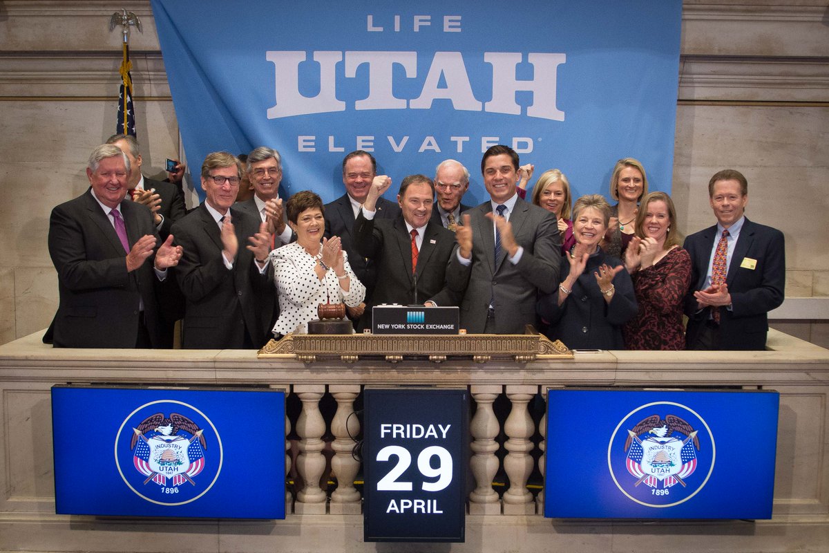 NYSE's tweet photo. Ranked #1 as the best state for business by @Forbes, Utah Governor Hon. Gary Herbert rings the Opening Bell https://t.co/JZWMqZNcg9