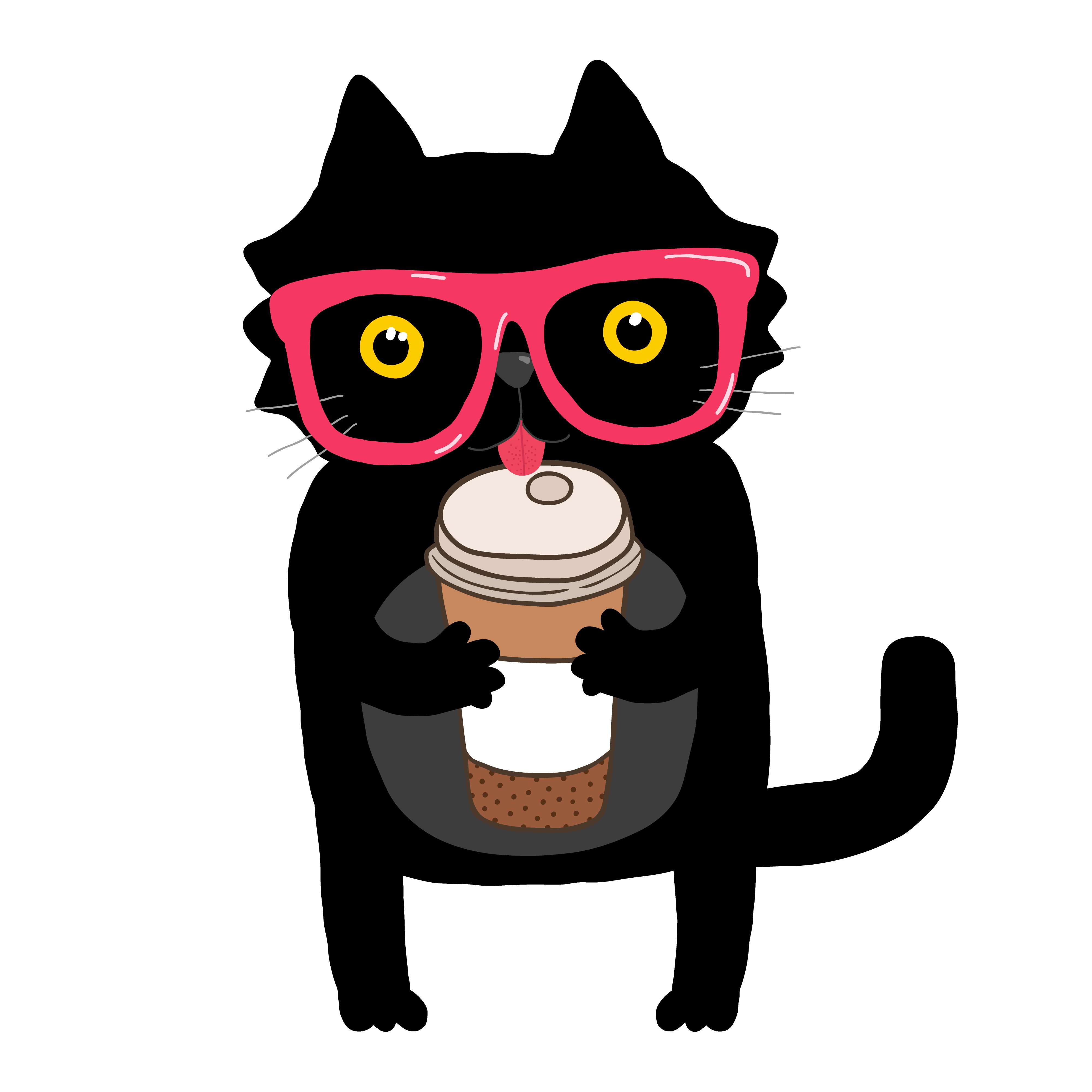 Котик в очках с кофе