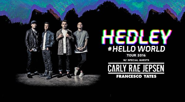 ScotiabankArena's tweet photo. TONIGHT: #HelloWorldTour is here! Doors: 6PM, @FrancescoYates: 6:50, @carlyraejepsen: 7:30 &amp; @Hedleyonline: 8:30! https://t.co/ZDr4D0GfR5