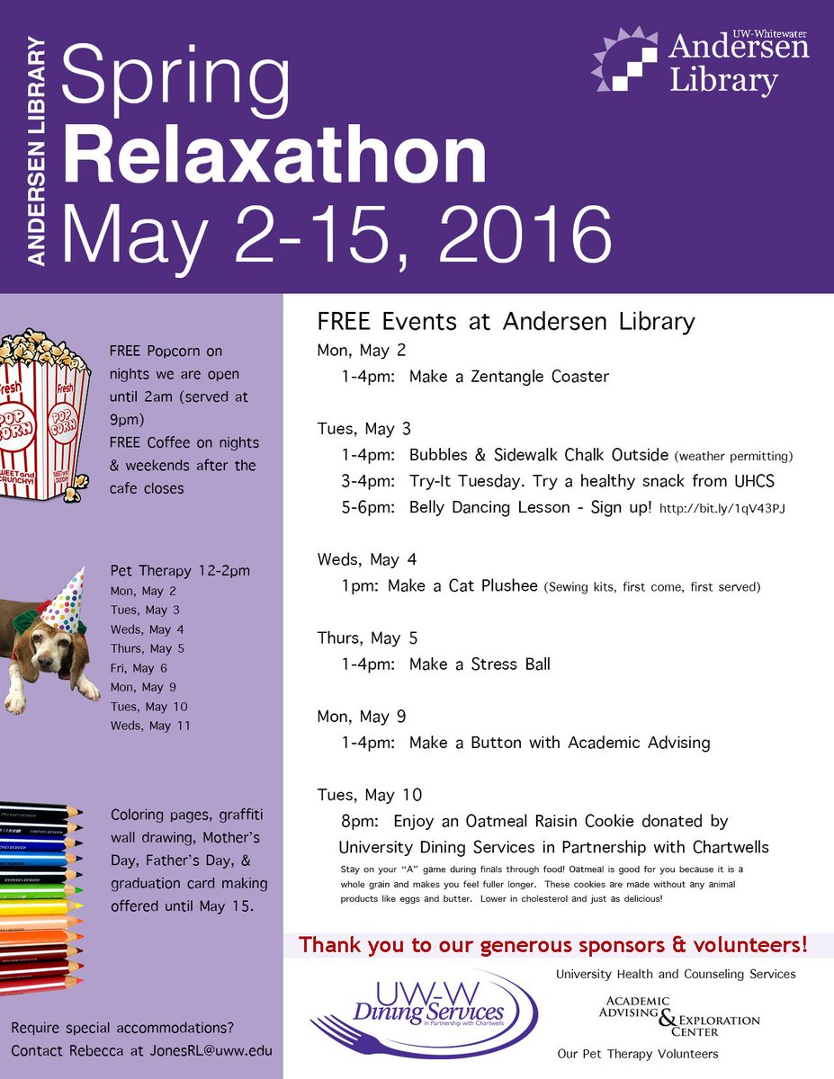 UWW_Library's tweet photo. Sometimes you just need a cup of coffee...Find out when to get one for free at #AndersenLibrary! #Relaxathon #UWW https://t.co/HQf6gdnJlV