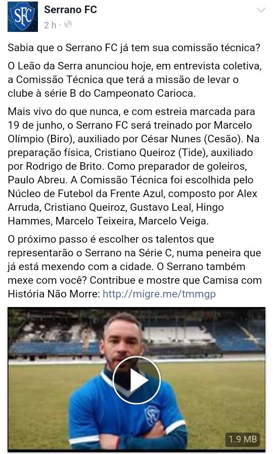 SerranoFCrj's tweet photo. Serrano anuncia sua nova comissão técnica para 2016. https://t.co/DkgrvMtB4R