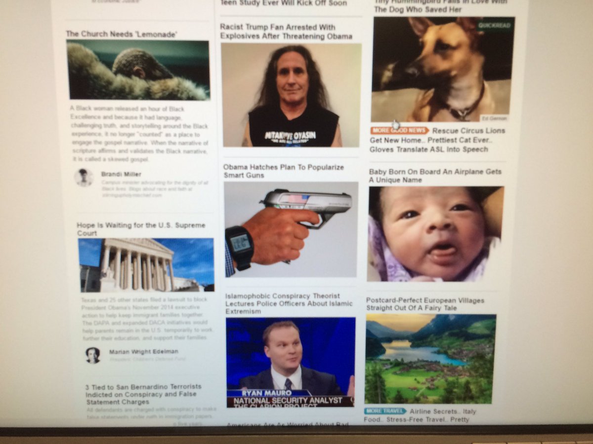 FrakMonster's tweet photo. Hey @HuffingtonPost you might want to change your front page display so the gun is not pointing at a baby. https://t.co/dQhFVy4GJn