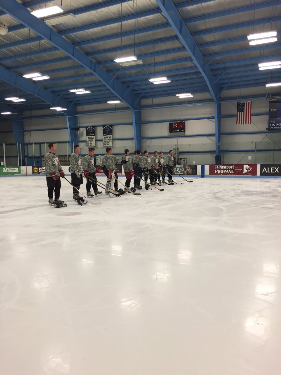 Boys lined up for the national anthem. Puck drop up next!